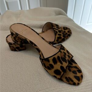 J. Crew open toe leopard slides in size 8. They are on trend, cute & comfy